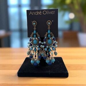3/$25 André Oliver Blue Chandelier Drop Dangle Turquoise Beaded Earrings